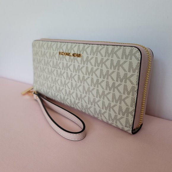 MICHAEL KORS Signature Logo Jet Set Travel Continental Wallet/Wristlet-Pwr Blush - Picture 5 of 16